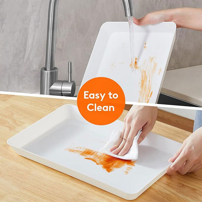 3 Pcs Rectangular White Plastic Deli Display Tray 34.8 x 24 cm