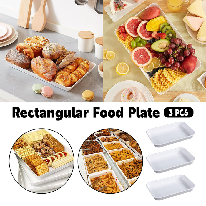 3 Pcs Rectangular White Plastic Deli Display Tray 34.8 x 24 cm