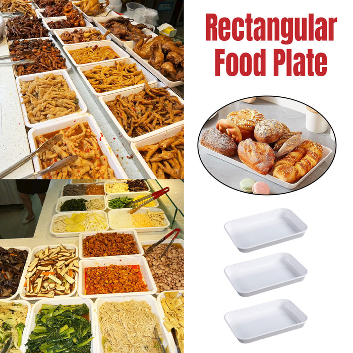 3 Pcs Rectangular White Plastic Deli Display Tray 34.8 x 24 cm