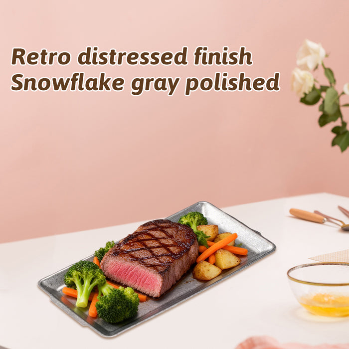 4 Pcs Vintage Stainless Steel Rectangular Serving Tray Snowflake Grey Distressed