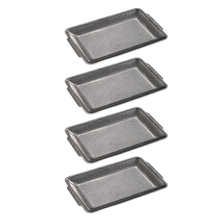 4 Pcs Vintage Stainless Steel Rectangular Serving Tray Snowflake Grey Distressed