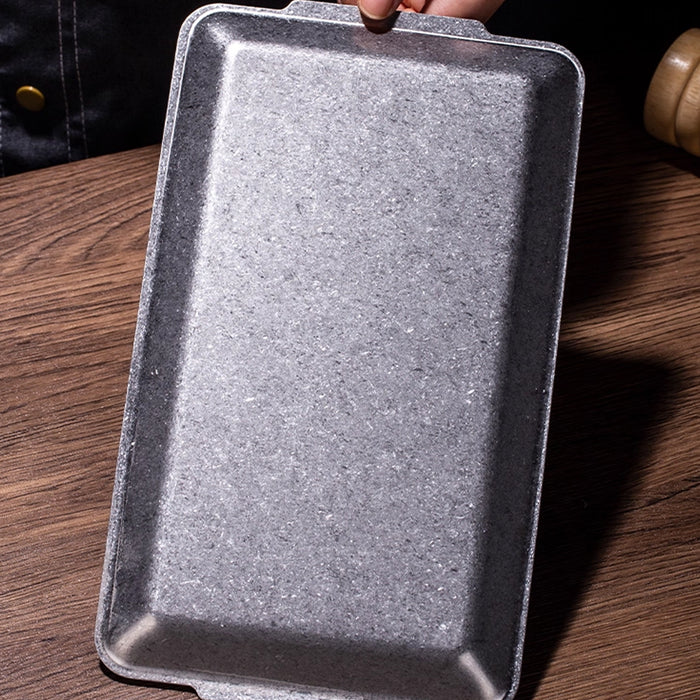 4 Pcs Vintage Stainless Steel Rectangular Serving Tray Snowflake Grey Distressed