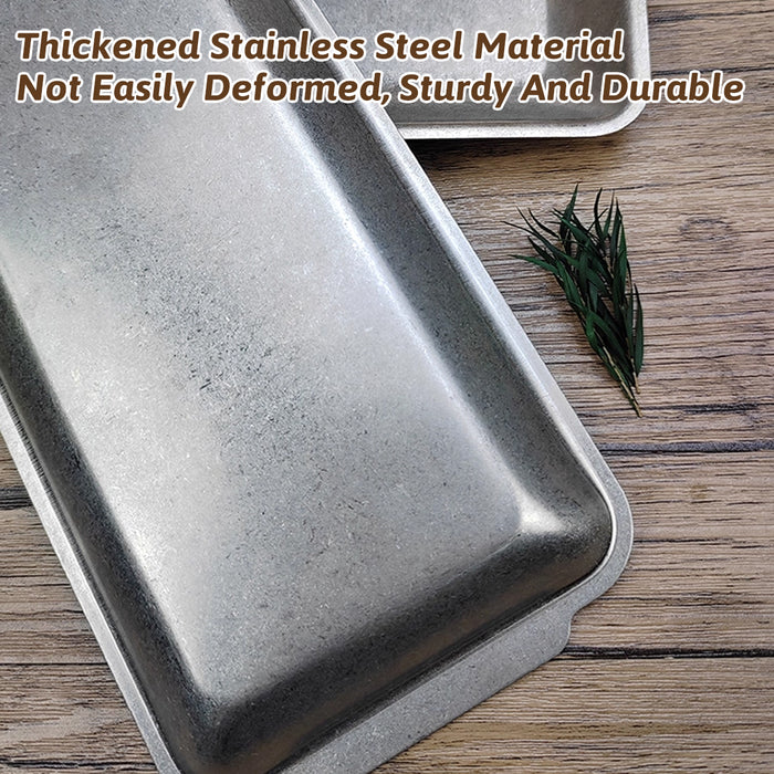 4 Pcs Vintage Stainless Steel Rectangular Serving Tray Snowflake Grey Distressed