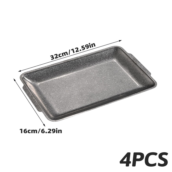 4 Pcs Vintage Stainless Steel Rectangular Serving Tray Snowflake Grey Distressed