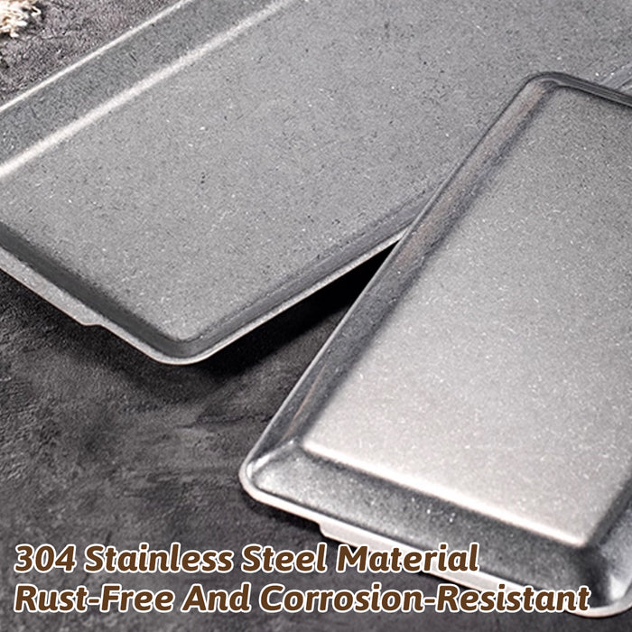 4 Pcs Vintage Stainless Steel Rectangular Serving Tray Snowflake Grey Distressed