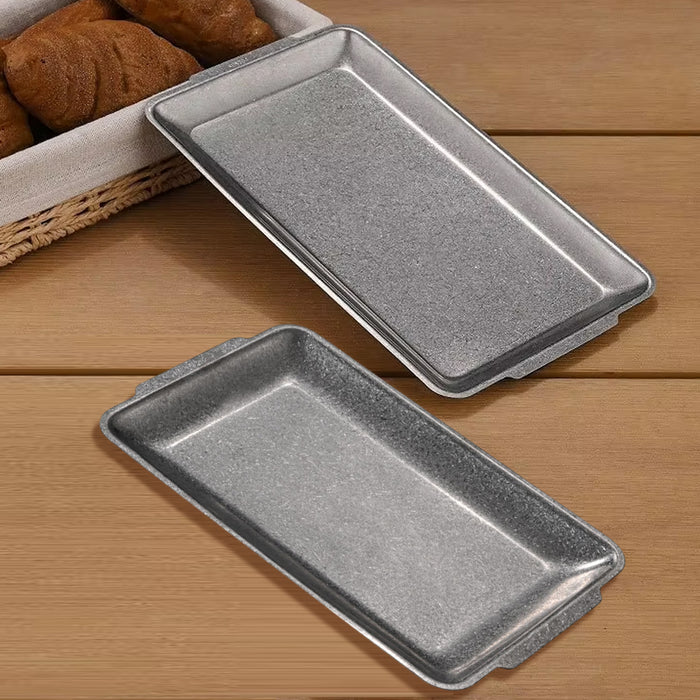 4 Pcs Vintage Stainless Steel Rectangular Serving Tray Snowflake Grey Distressed