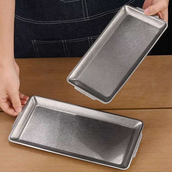 4 Pcs Vintage Stainless Steel Rectangular Serving Tray Snowflake Grey Distressed