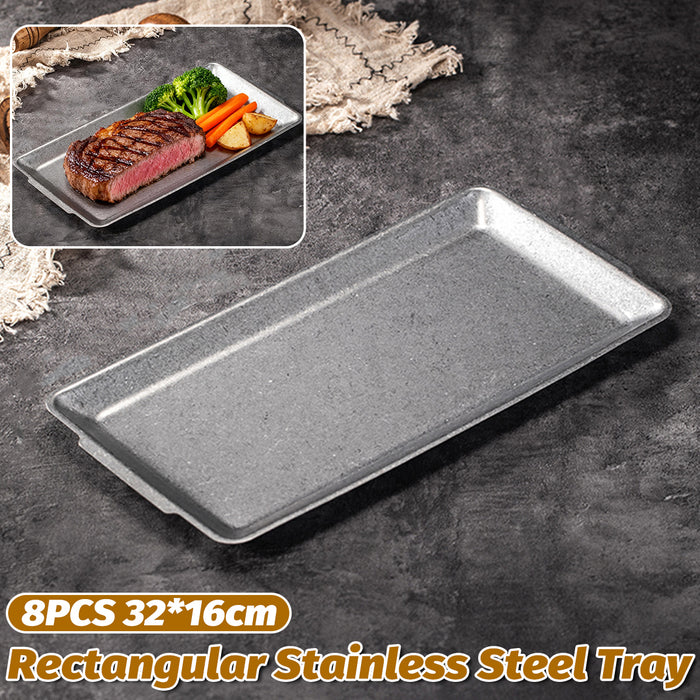 4 Pcs Vintage Stainless Steel Rectangular Serving Tray Snowflake Grey Distressed
