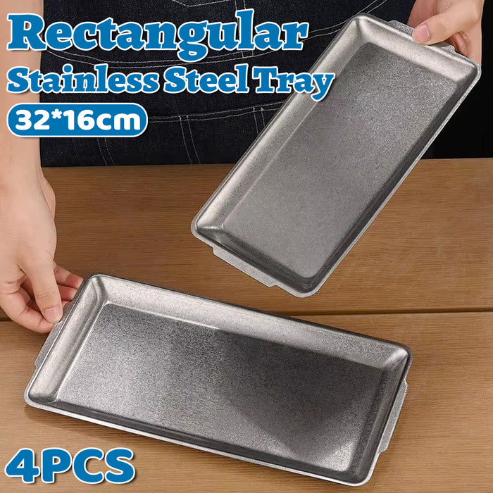 4 Pcs Vintage Stainless Steel Rectangular Serving Tray Snowflake Grey Distressed