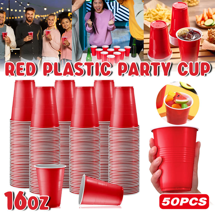50PCS 16oz Red Plastic Party Cups With Textured Grip