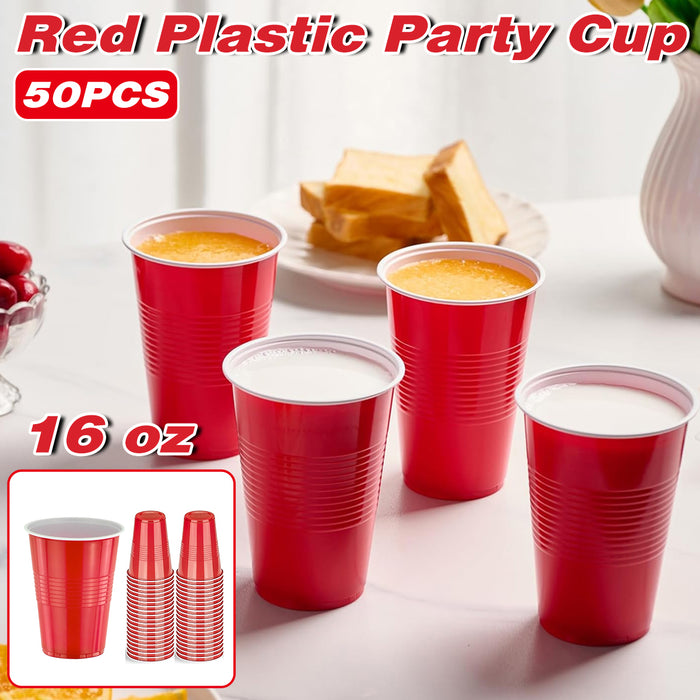 50PCS 16oz Red Plastic Party Cups With Textured Grip