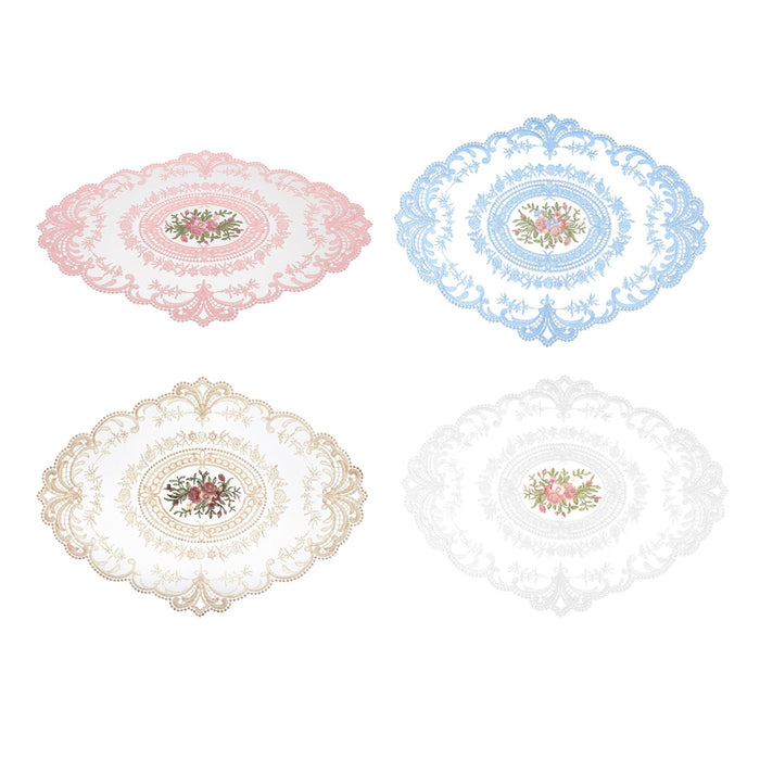 4 Pack Retro Lace Oval Placemats 31x42cm Polyester