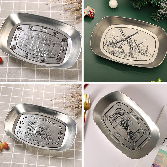 14 Pcs Vintage Tin Plates Retro Embossed Serving Tray Set 20 x 14 cm 7 Designs