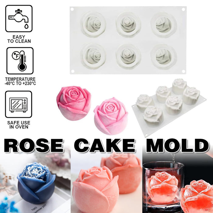 6 Cavity Rose Silicone Mould For Cakes And Chocolates