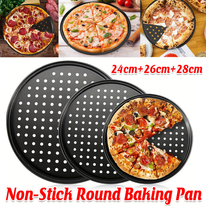 3 Pcs Non-Stick Perforated Pizza Pan Set Carbon Steel 24 cm / 26 cm / 28 cm