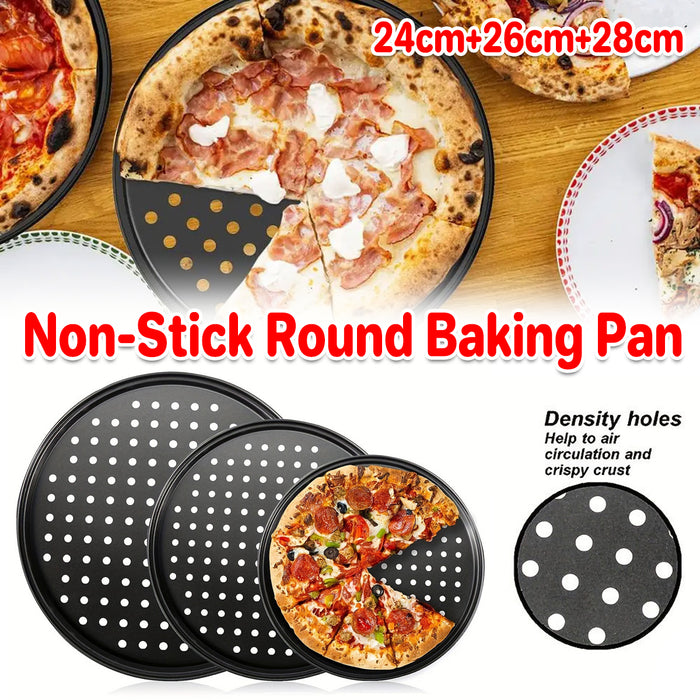 3 Pcs Non-Stick Perforated Pizza Pan Set Carbon Steel 24 cm / 26 cm / 28 cm