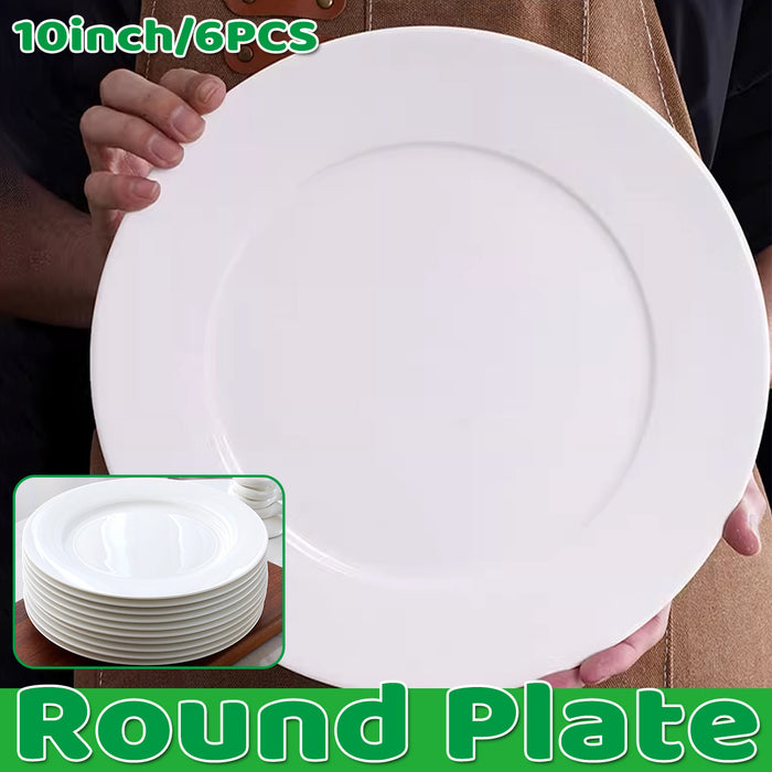 6 Pcs White Melamine Round Dinner Plates 10 Inch 254 mm Drop-Resistant