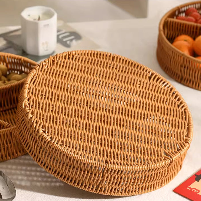 Round PP Imitation Rattan 3-Compartment Fruit Platter 30 cm