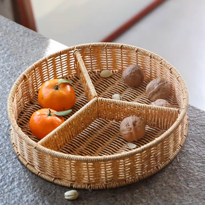 Round PP Imitation Rattan 3-Compartment Fruit Platter 30 cm
