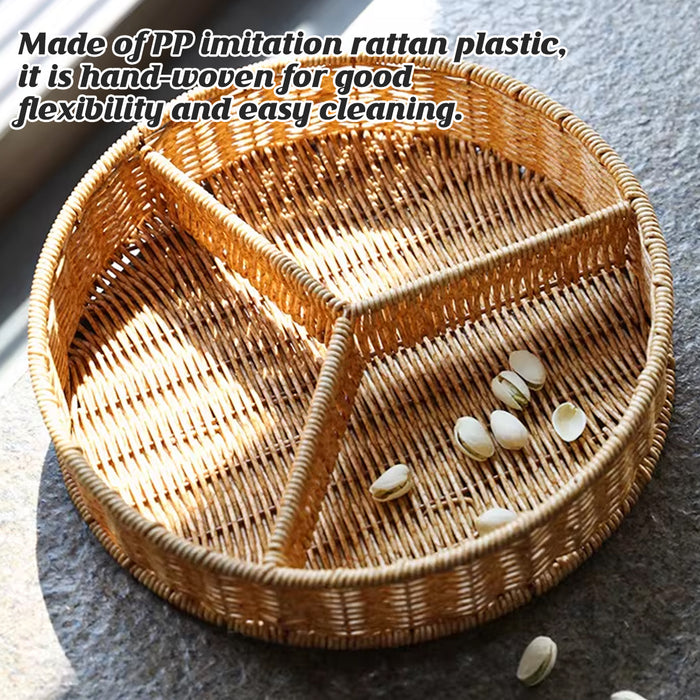 Round PP Imitation Rattan 3-Compartment Fruit Platter 30 cm