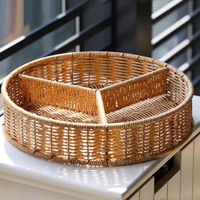 Round PP Imitation Rattan 3-Compartment Fruit Platter 30 cm