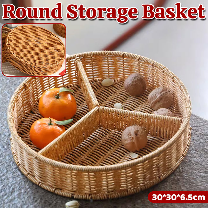 Round PP Imitation Rattan 3-Compartment Fruit Platter 30 cm