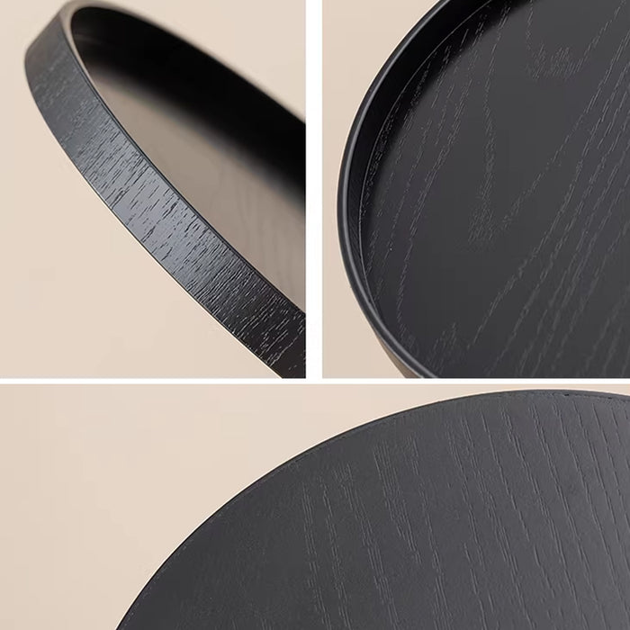 5 Pcs Round Imitation Wood Grain Serving Tray Black 2 Sizes 30 and 35 cm