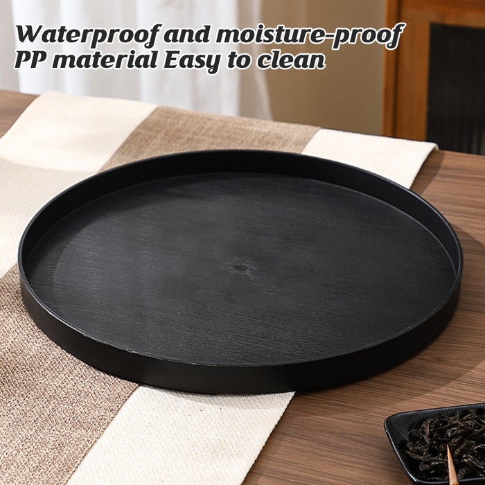 5 Pcs Round Imitation Wood Grain Serving Tray Black 2 Sizes 30 and 35 cm