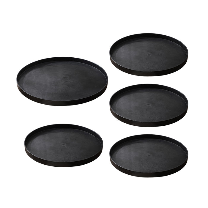 5 Pcs Round Imitation Wood Grain Serving Tray Black 2 Sizes 30 and 35 cm