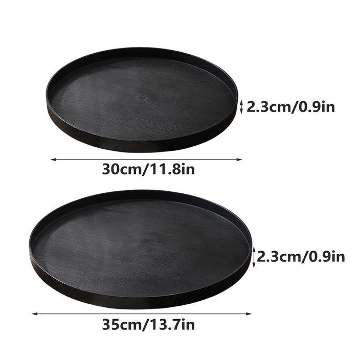 5 Pcs Round Imitation Wood Grain Serving Tray Black 2 Sizes 30 and 35 cm