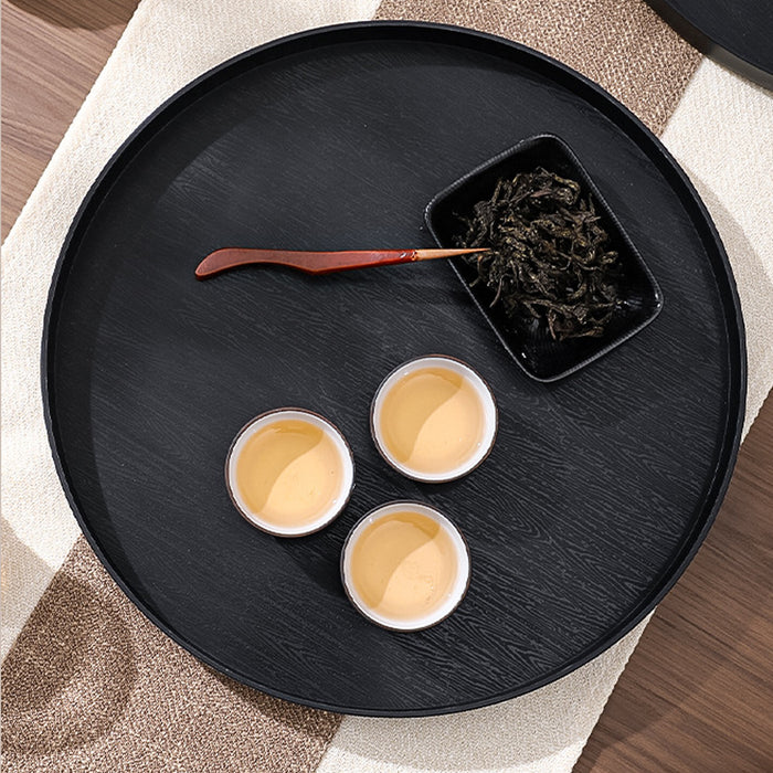 5 Pcs Round Imitation Wood Grain Serving Tray Black 2 Sizes 30 and 35 cm