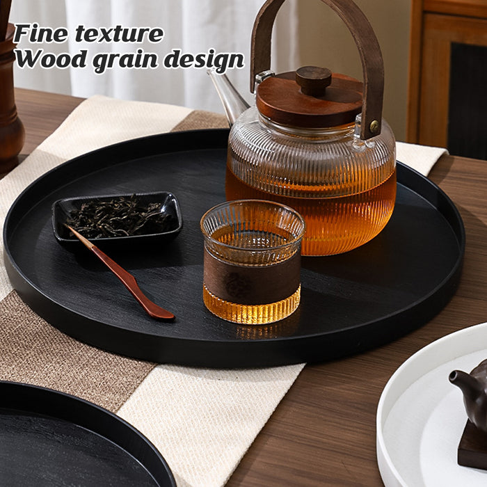 5 Pcs Round Imitation Wood Grain Serving Tray Black 2 Sizes 30 and 35 cm