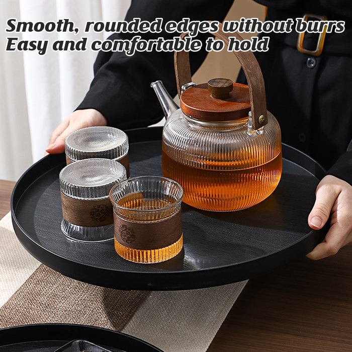 5 Pcs Round Imitation Wood Grain Serving Tray Black 2 Sizes 30 and 35 cm