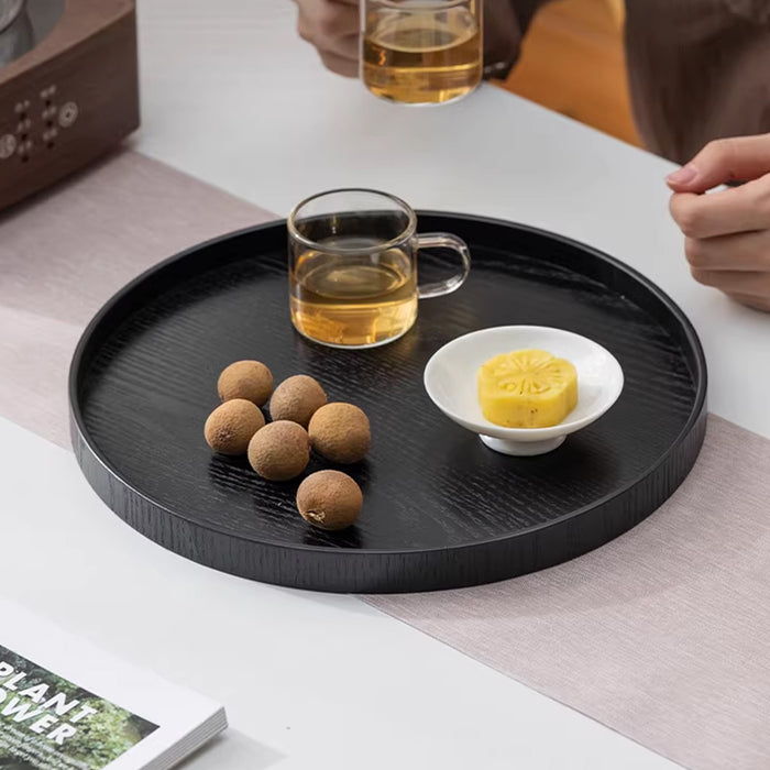 5 Pcs Round Imitation Wood Grain Serving Tray Black 2 Sizes 30 and 35 cm