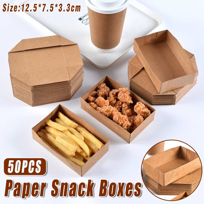50 Pcs Disposable Kraft Paper Food Tray Boxes Leak-Proof Open Tray 12.5 x 7.5 x 3.3 cm