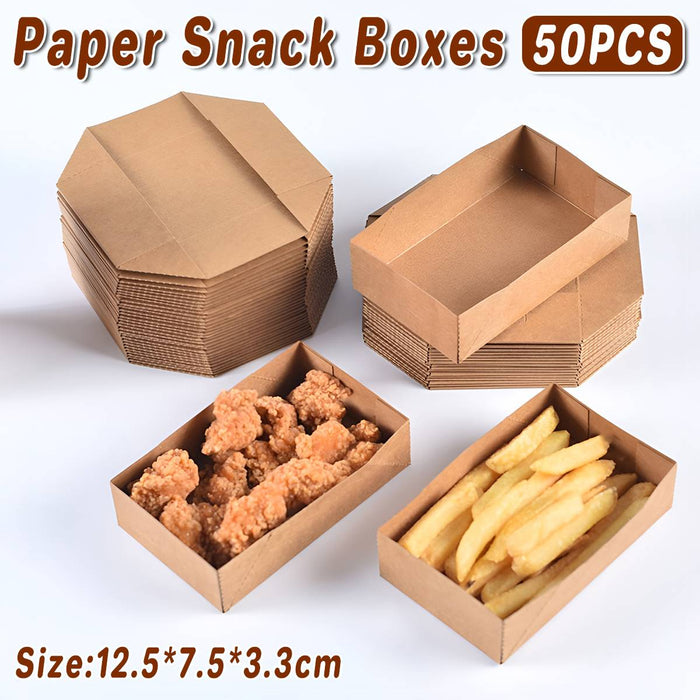 50 Pcs Disposable Kraft Paper Food Tray Boxes Leak-Proof Open Tray 12.5 x 7.5 x 3.3 cm