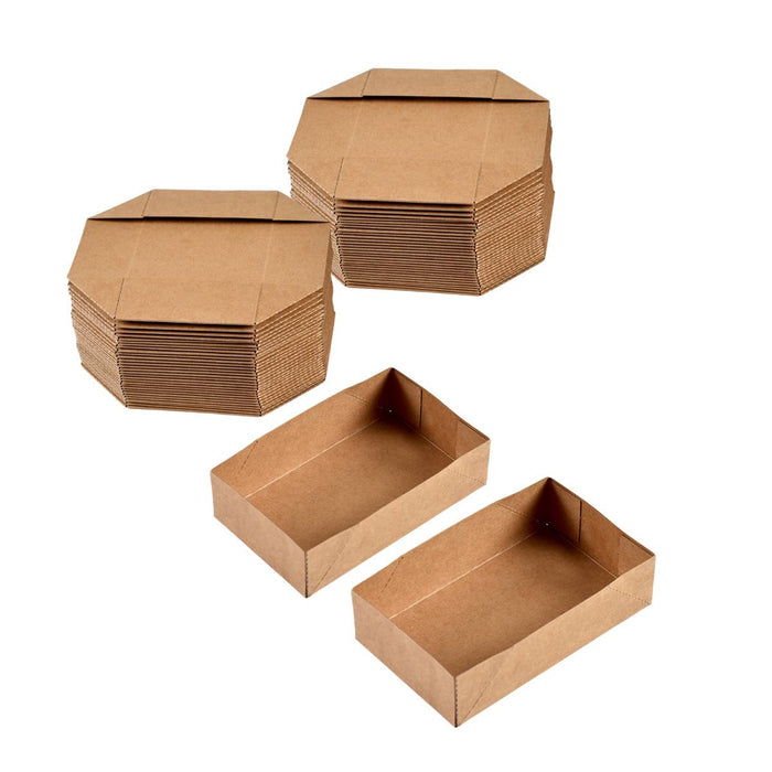 50 Pcs Disposable Kraft Paper Food Tray Boxes Leak-Proof Open Tray 12.5 x 7.5 x 3.3 cm