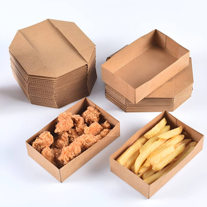 50 Pcs Disposable Kraft Paper Food Tray Boxes Leak-Proof Open Tray 12.5 x 7.5 x 3.3 cm