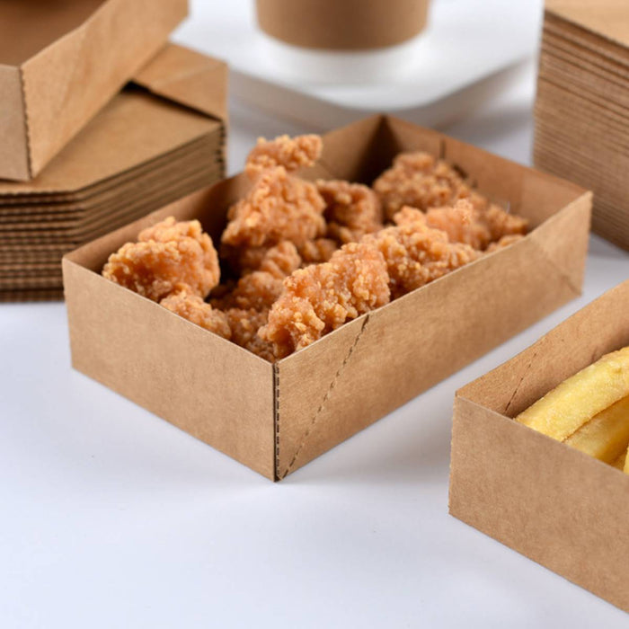 50 Pcs Disposable Kraft Paper Food Tray Boxes Leak-Proof Open Tray 12.5 x 7.5 x 3.3 cm