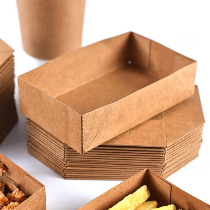 50 Pcs Disposable Kraft Paper Food Tray Boxes Leak-Proof Open Tray 12.5 x 7.5 x 3.3 cm