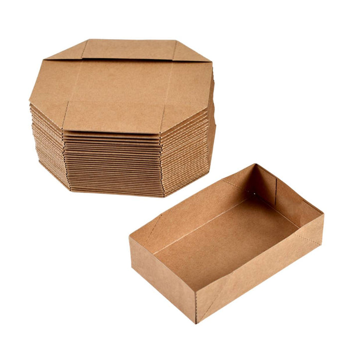 50 Pcs Disposable Kraft Paper Food Tray Boxes Leak-Proof Open Tray 12.5 x 7.5 x 3.3 cm
