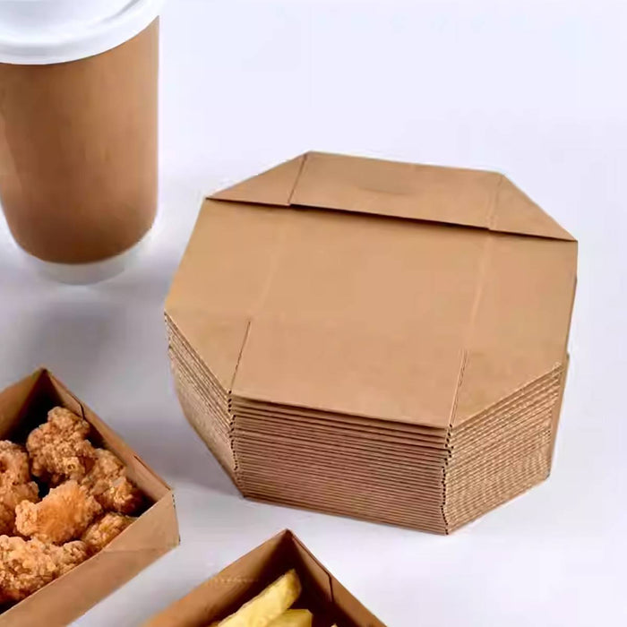 50 Pcs Disposable Kraft Paper Food Tray Boxes Leak-Proof Open Tray 12.5 x 7.5 x 3.3 cm