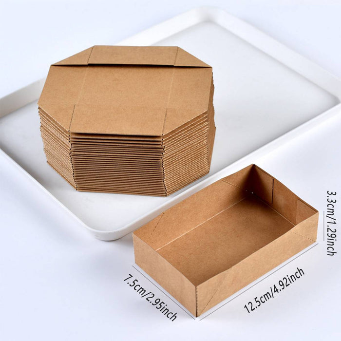 50 Pcs Disposable Kraft Paper Food Tray Boxes Leak-Proof Open Tray 12.5 x 7.5 x 3.3 cm