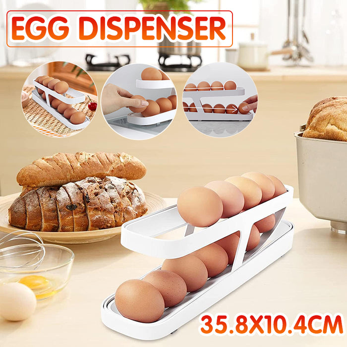 2-Tier Automatic Egg Dispenser Plastic Rolling Egg Organizer, 36×10×8.2cm