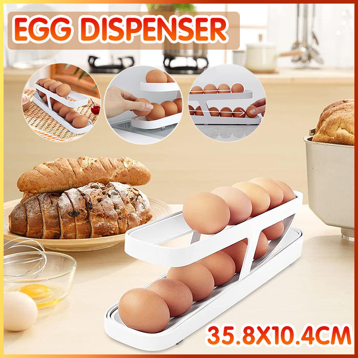 2-Tier Automatic Egg Dispenser Plastic Rolling Egg Organizer, 36×10×8.2cm