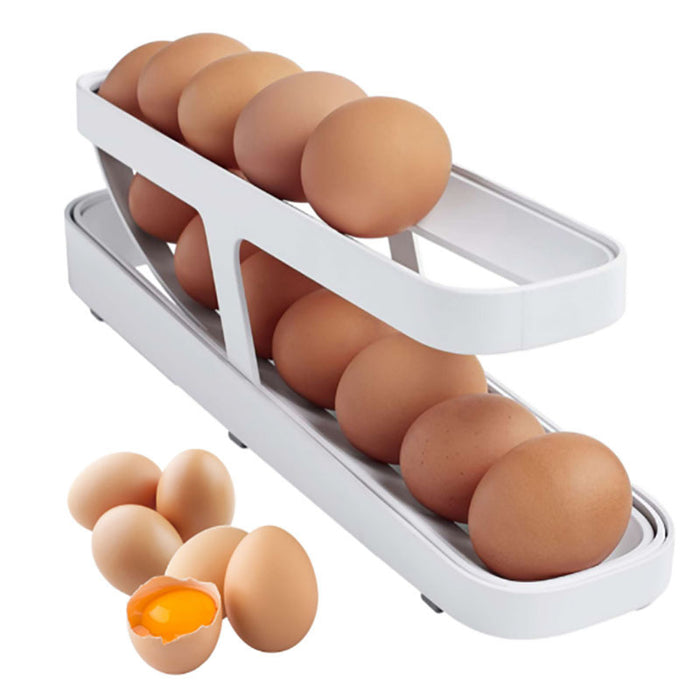 2-Tier Automatic Egg Dispenser Plastic Rolling Egg Organizer, 36×10×8.2cm