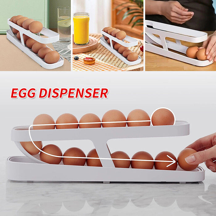 2-Tier Automatic Egg Dispenser Plastic Rolling Egg Organizer, 36×10×8.2cm