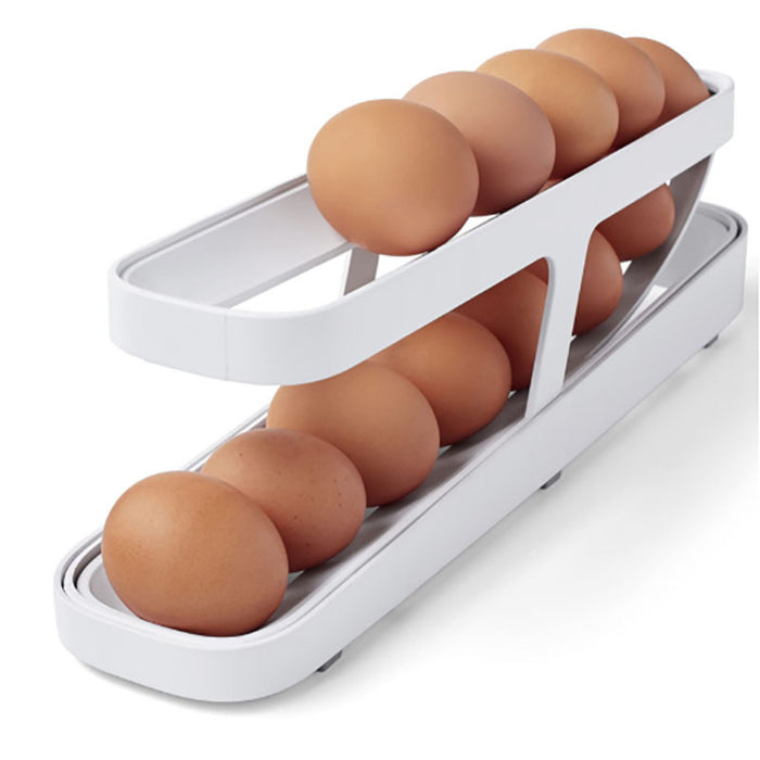 2-Tier Automatic Egg Dispenser Plastic Rolling Egg Organizer, 36×10×8.2cm