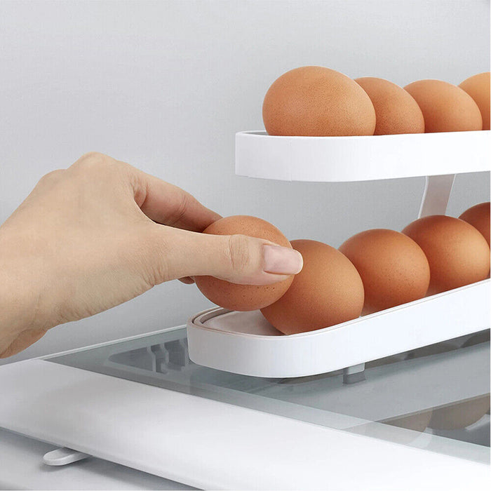 2-Tier Automatic Egg Dispenser Plastic Rolling Egg Organizer, 36×10×8.2cm