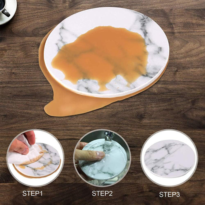 PU Leather Coaster Set with Holder Marble White and Black, 6pcs